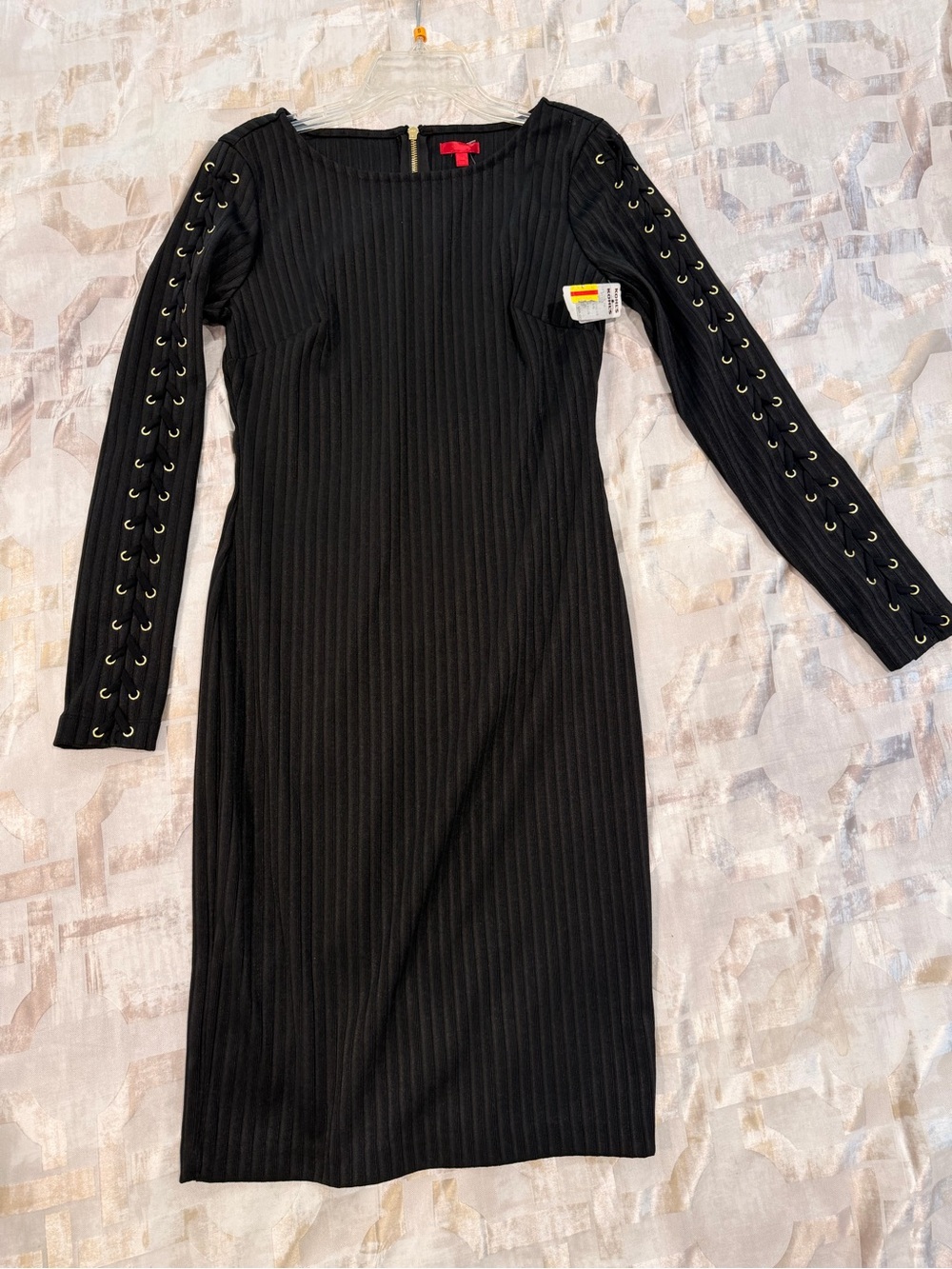 JLo Black Long Sleeve Lace-Up Ribbed Bodycon Dress